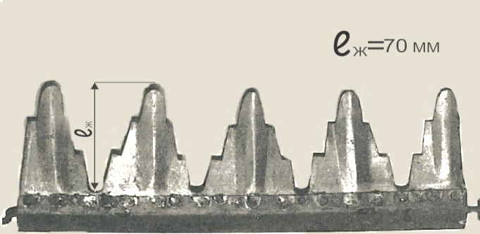 Apparatus and dimensions of the harvester upper grating (ℓж=70 mm)