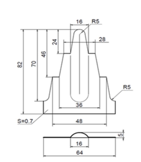 Apparatus and dimensions of the harvester upper grating (ℓж=70 mm)