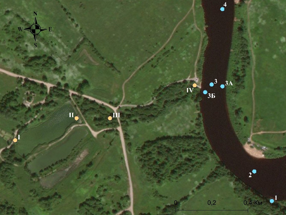 Точки пробоотбора сточных и природных вод вблизи предприятия «ПГ «Фосфорит»